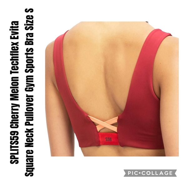 SPLITS59 Cherry Melon Techflex Evita Square Neck Pullover Gym Sports Bra Size S - Picture 1 of 11